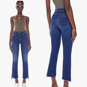 NWT Mother The Insider Crop Step Fray Bootcut Denim Jeans in Teaming Up Wash